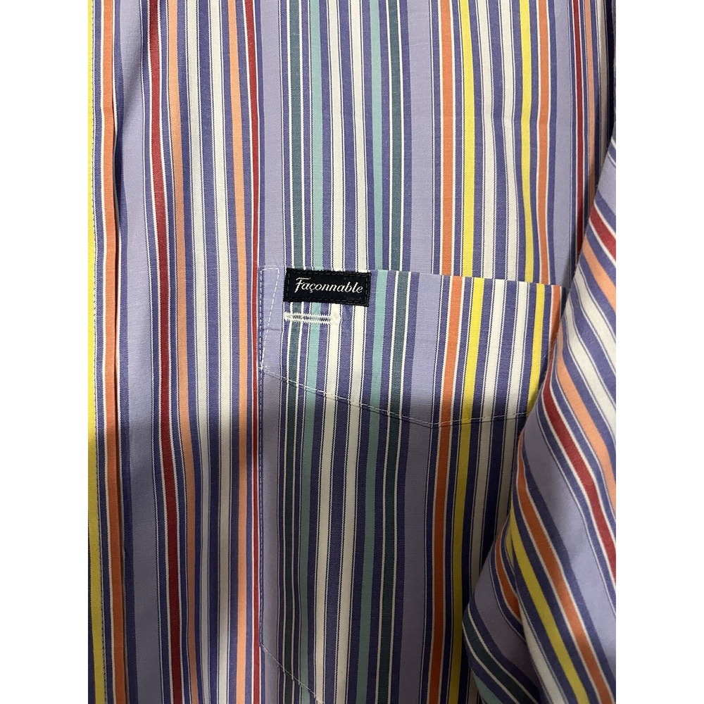 Faconnable Button Down Dress Shirt Mens XL Multicolor Vibrant Striped 100%Cotton - Picture 2 of 6